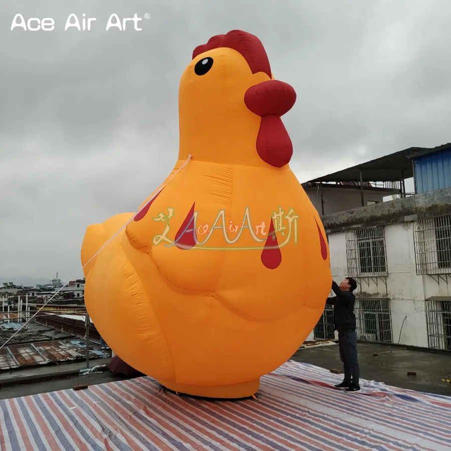 5mH (16,5 pieds) avec ventilateur en gros 2024 qualité gonflable rhubarbe poulet poule mascotte air soufflé animaux de bande dessinée pour les décorations de cour intérieure extérieure