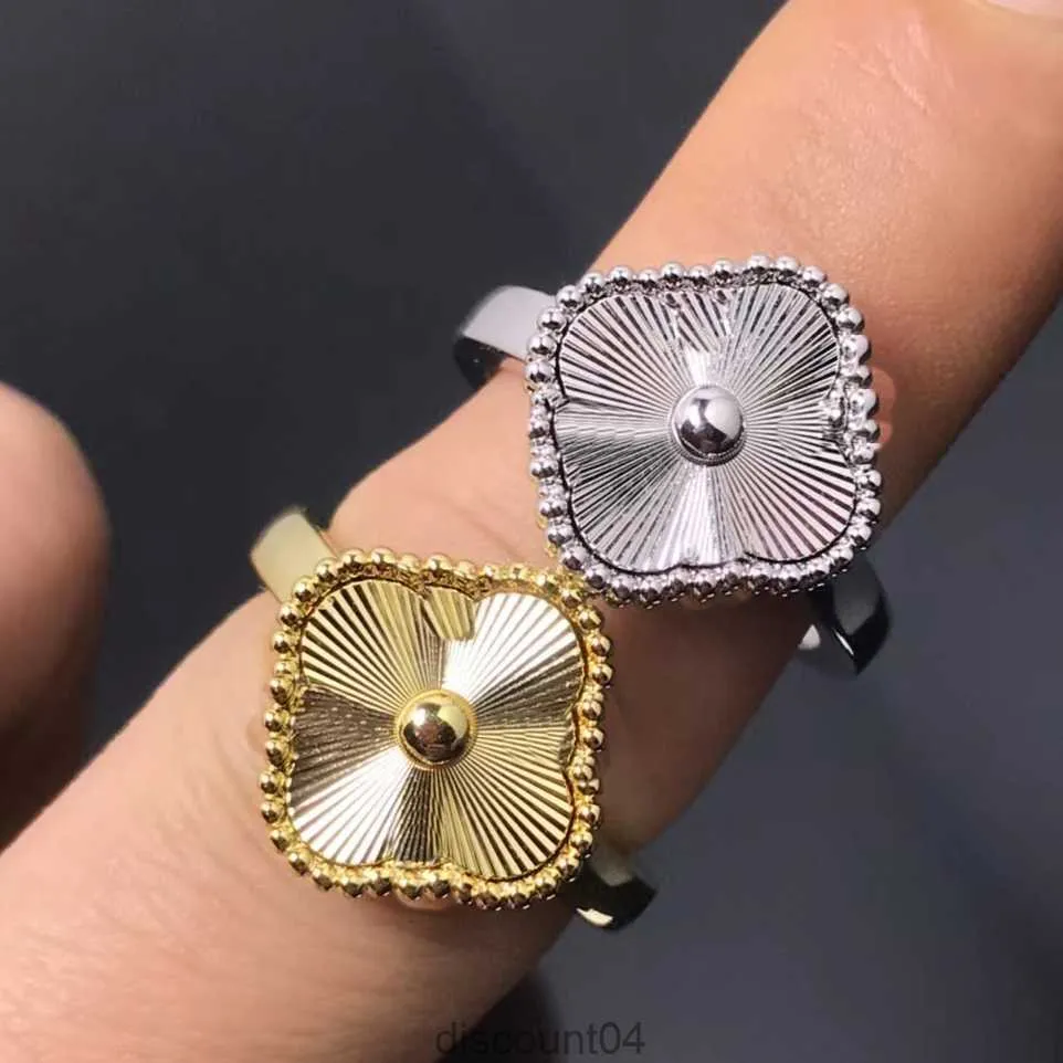 4 Trébol de cuatro hojas Anillo de joyería de diseño de lujo Anillo de moda de concha láser Plata esterlina para mujeres Día de la madre de San Valentín con caja