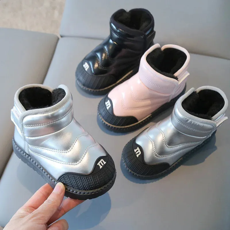 2024 Kinder Schneeschuhe Winter Plüsch Warme Kinderschuhe 21-30 Mode Jungen Stiefeletten Rutschfeste Mädchen Baumwollschuh Wasserdichte Stiefel 240127