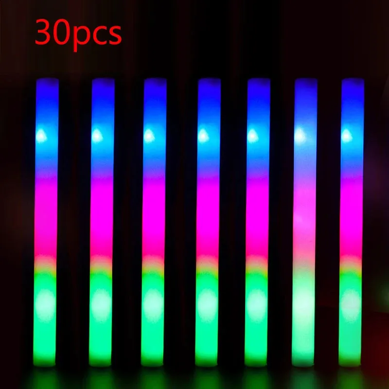 30 pezzi LED bastoncini luminosi Party Rave Schiuma Glow Stick Fluorescente Luce scura per Bar Matrimonio Compleanno Festival Concerti Forniture 240126