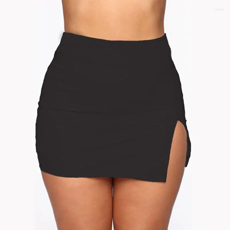 Spódnice kobiety mini koszula Summer seksowna Slim Solid Colour Fews Split High talia Pencil Club Fashion 2024