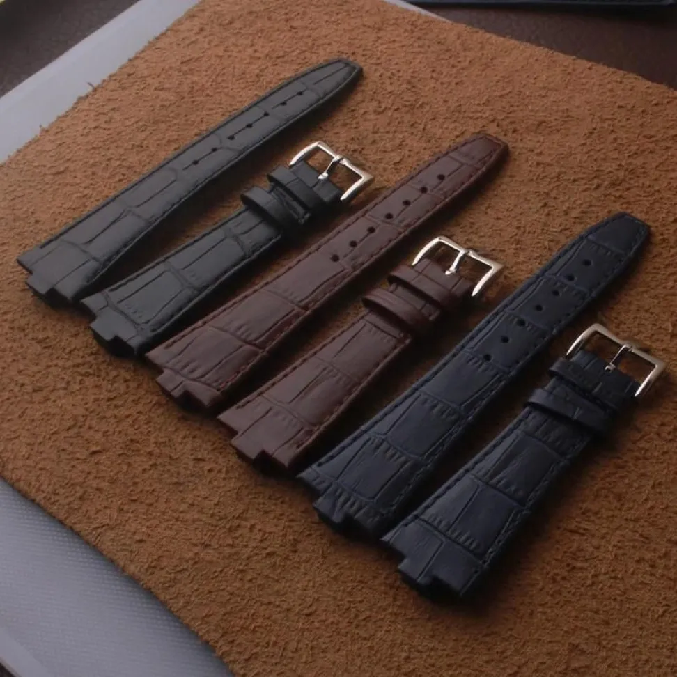 Assista Bandas Durável Preto Azul Marrom Genuíno Couro Watchband 25mm Boca Convexa 9mm Cinta de Bezerro para VC Overseas 7700V 110A-B12289C