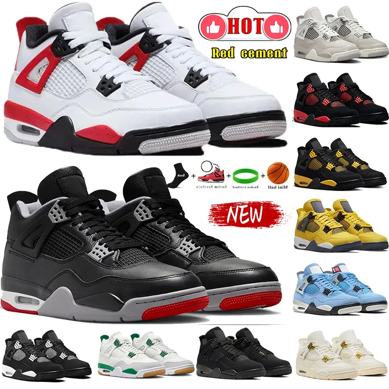 Jumpman 4s black cat 4 basketball shoes Mens 4 Red cement thunder Military Frozen Moments pine green midnight navy university blue womens sneakers men trainers