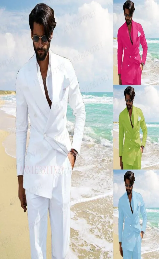 Men039s Suits Blazers 2022 Summer Men Beach Wedding Suit 2 Pieces White Linen Casual Blazer Custom Slim Fit Groom Man Tuxedo 6807292