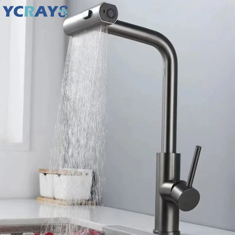 YCRYS Rubinetti da cucina neri Grigio Estraibile Rotazione Cascata Getto Spruzzatore Testa Miscelatore lavello Rubinetto acqua nichel spazzolato Accessori 240122