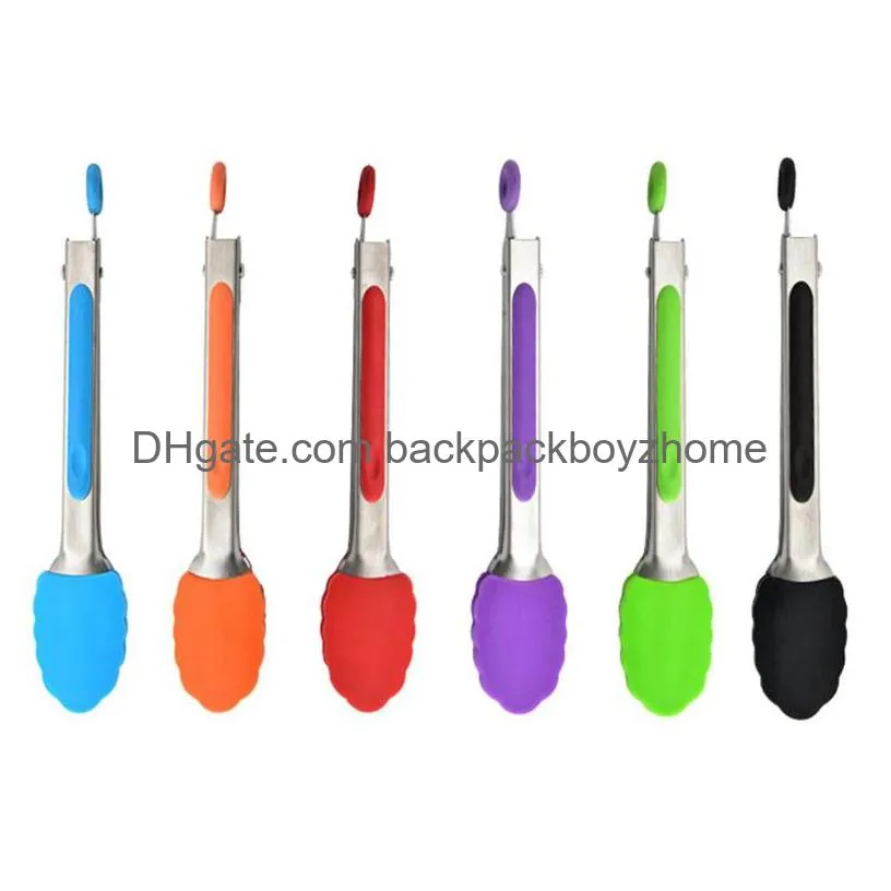 Autre cuisine, barre à manger Sile Food Tong Cuisine en acier inoxydable Cuisine Salade Pain Servant Pinces Anti-dérapant Clip Pince BBQ Outils Gr Dhouw