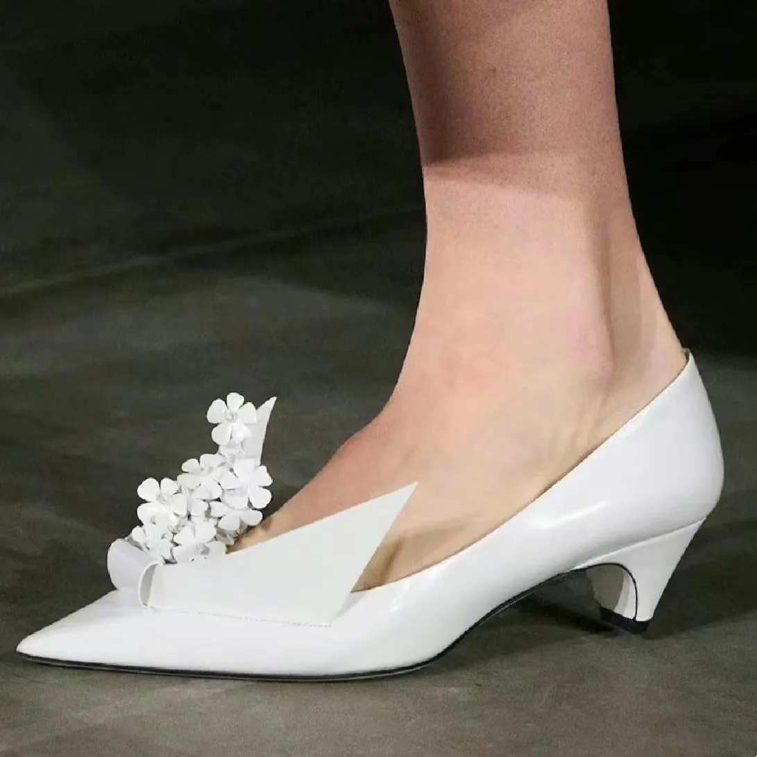 En kaliteli yeni origami çiçek pompaları cilalı deri alçak topuklu ayak parmağı slingbacks bale daireler ayakkabı slip-on kadın lüks tasarımcılar kutu boyu 35-42