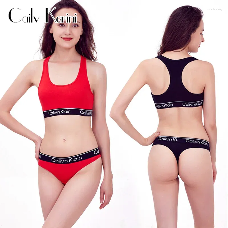 Conjuntos de sutiãs Cailv Kerini Sexy Mulheres Soft Bra Thongs Set Sports Underwear Sem Costura Feminino Beleza Back Vest Tentação G-String Lingerie Terno