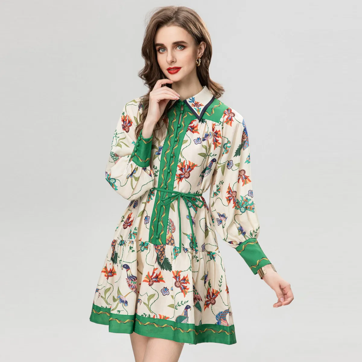 Summer Runway Dress: Long Sleeve, Lapel Neck, High Quality XXL Size For ...