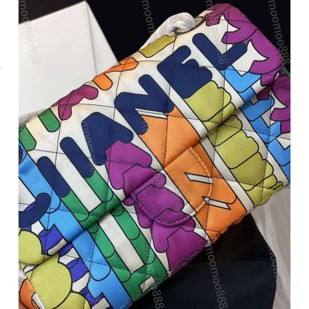 10A Mirror Quality Designer Rainbow Flap Bag Women Multicolor Quilted Fabric Purse 245cm Small Handbag Crossbody Shoulder Chain Strap Box Bags With Gold Hard