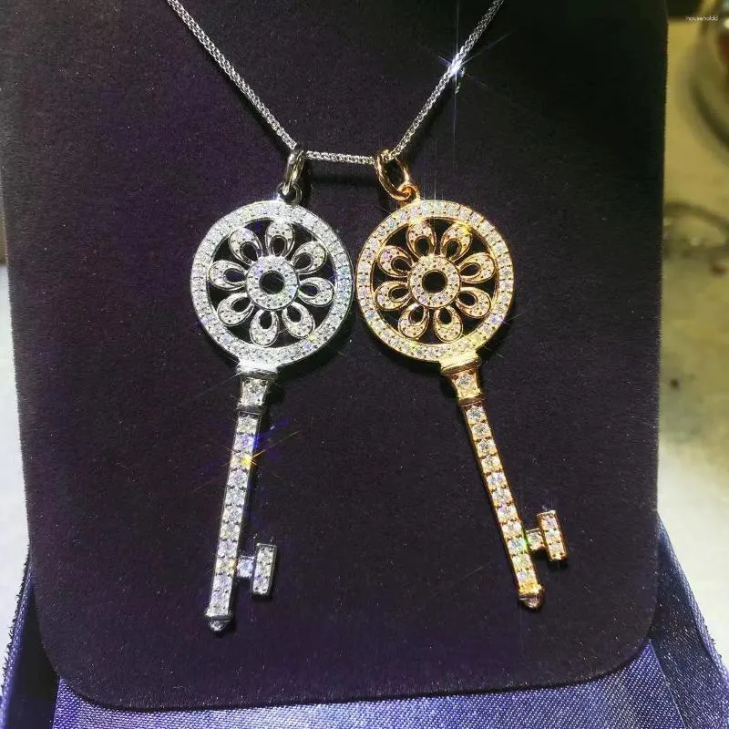 Anhänger DIMINGKE Schlüssel-Anhänger-Halskette, alle Mosonit-S925-Sterlingsilber, Damenschmuck, Geschenk, Jahrestag