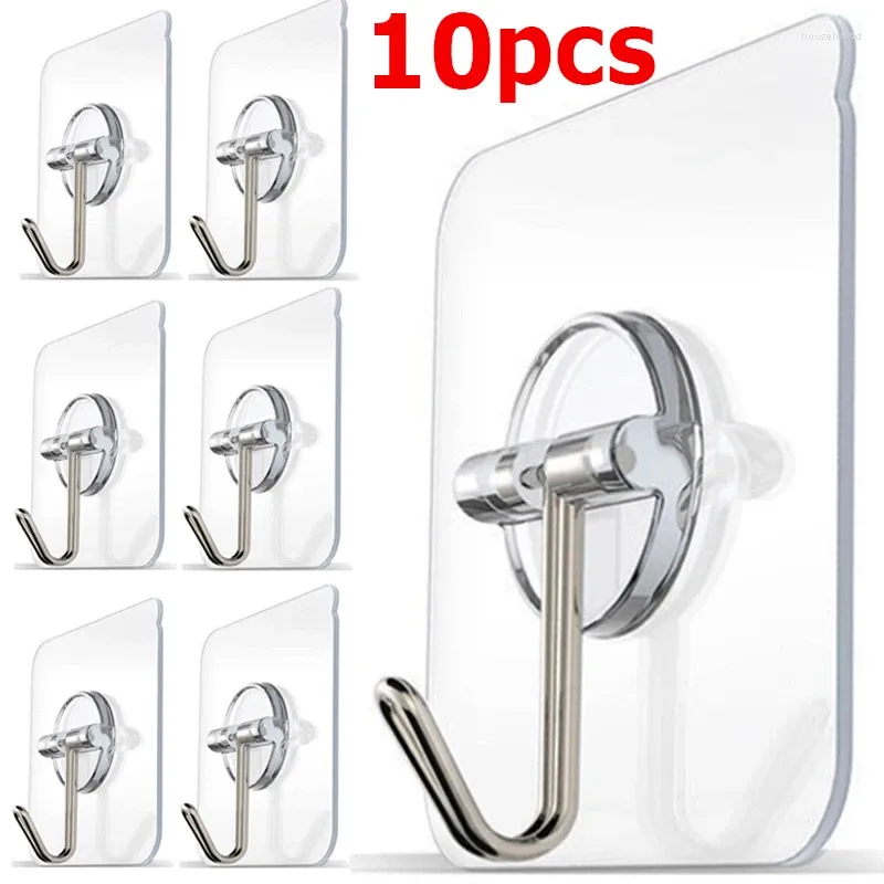 Ganci 10/1 pezzi gancio per riporre chiavi autoadesive resistenti in acciaio inossidabile trasparente per la parete della porta del bagno della cucina multifunzione