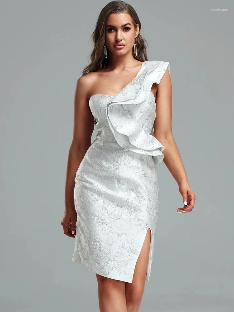Повседневные платья Жаккардовое вечернее платье 2024 Женское белое облегающее элегантное сексуальное вечернее клубное платье с рюшами Высококачественный летний наряд