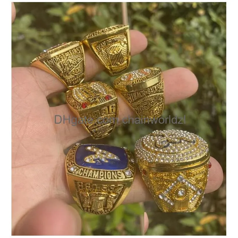 6pcs World Series Baseball Team Champions Championnat Bague avec boîte d'affichage en bois Souvenir Hommes Fan Cadeau 2021 2023 Gros Drop D Dhnlz