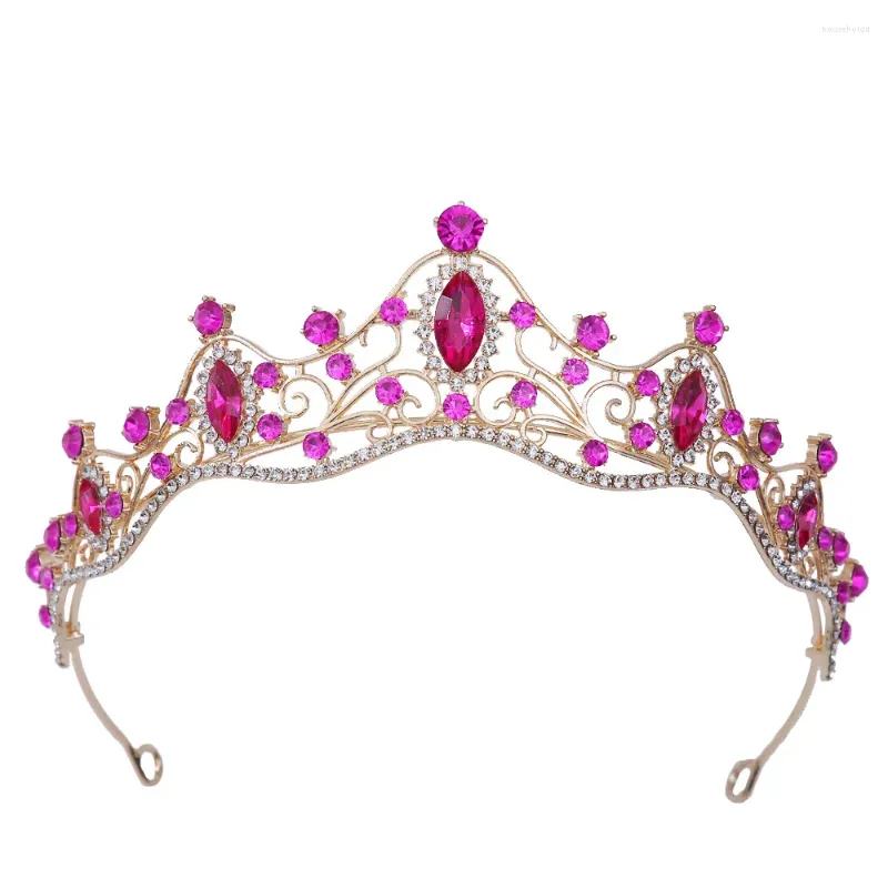 Haarspeldjes Mode Eenvoudige Roze Kristallen Bruiloft Kroon Bruids Hoofddeksel Vrouwen Barokke Strass Tiara Bruid Party Kronen Accessoires