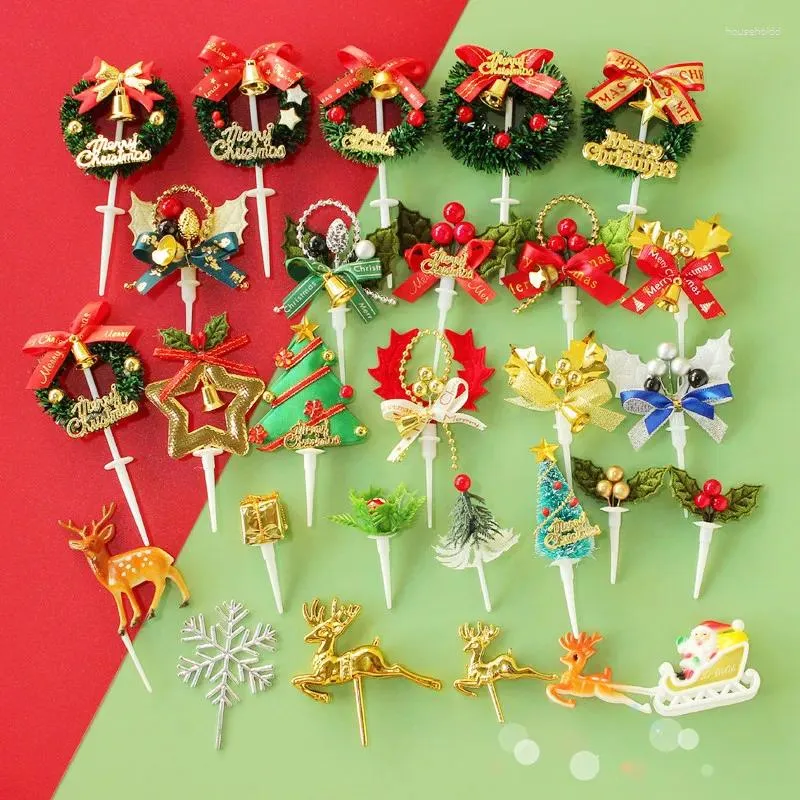 Cake Tools 50Pcs Christmas Topper Bell Grass Circle Tree Fruit Dessert Pastry Baking Decorations Supplies