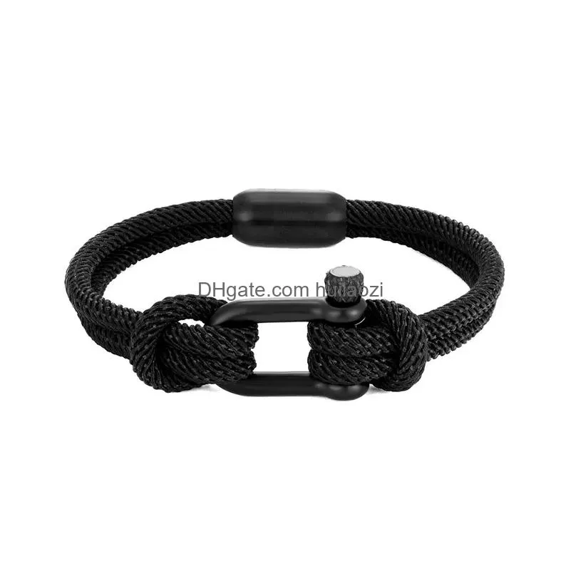 Bracelets de charme Mkendn Bracelet de corde à double brin nautique personnalisé pour hommes avec fermoir à boulon boucle magnétique en acier inoxydable Drop Del Dhdti