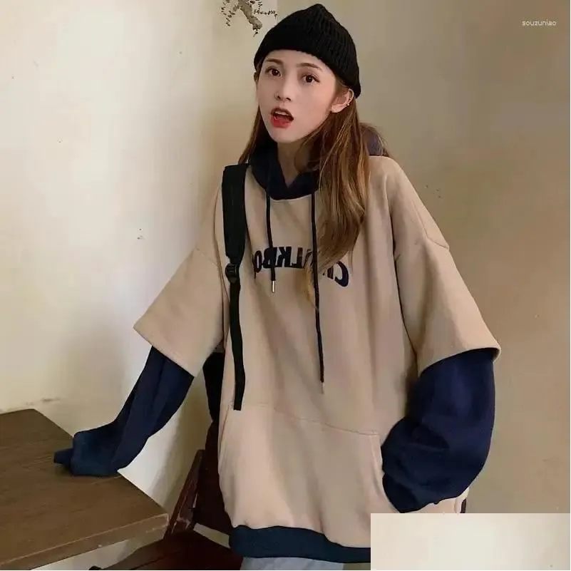 Sweats à capuche pour femmes Sweatshirts 2024 Faux deux pièces Pull à capuche Plover pour Lâche Grand Style Paresseux P Épaissi Top Drop Livraison Vêtements Otje7