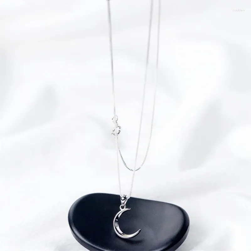 Pendant Necklaces Korean Sweet Moon Short Crescent Clavicle Chain Silver Color Necklace For Women Fashion Jewelry Party Birthday Gift