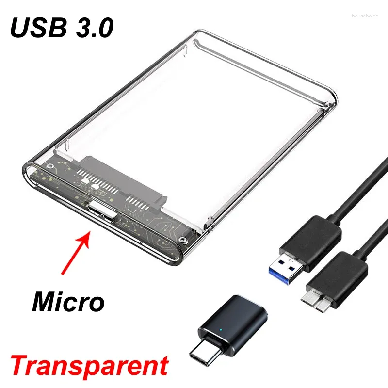 Kable komputerowe USB 3.0 SATA 2,5-calowe Przezroczyste SSD Dyj napęd twardy HDD Pudełka obudowa Type-C 3.1 Plug Telefon komórkowy Zewnętrzny kabel mikro