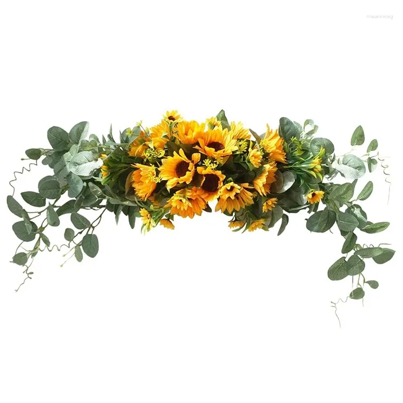 Decoratieve bloemen bloemen swag kunstmatige zonnebloem eucalyptus krans handgemaakte slinger voor spiegel thuis bruiloft feestdeur