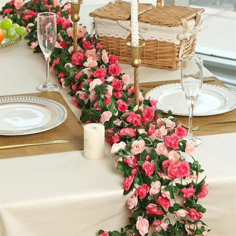 Flores decorativas 1 pçs 45 pçs rosa flor cabeças videira artificial diy decoração de casamento falso casa quarto parede pendurado guirlanda plantas