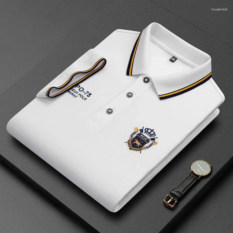 Mannen Polo 2024 Zomer Koreaanse Mode Polo Shirt Luxe Geborduurde Katoenen Revers Kraag Korte Mouwen Tops Kleding