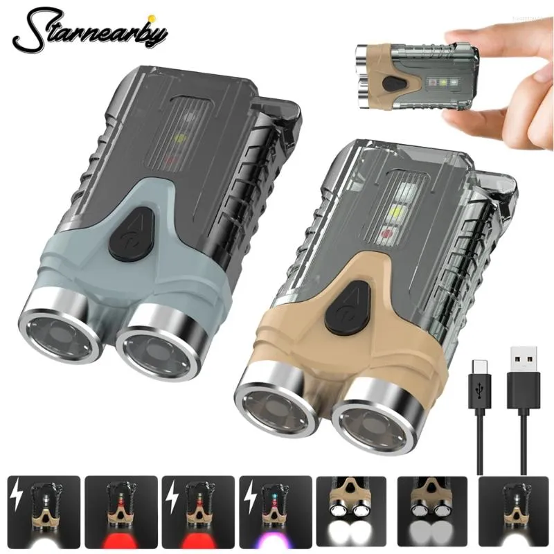 Zaklampen Zaklampen XPG LED-sleutelhangerzaklamp Mini Type-C USB oplaadbaar werklamp 7 modi Wandelen Camping Zaklantaarn