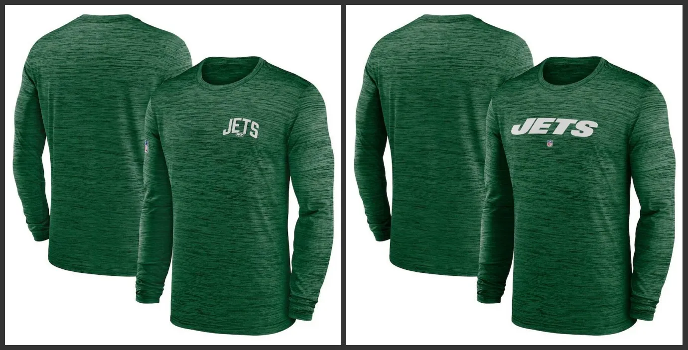 New York''Jets'men Heather Grey Boreline Team Velocity Performance Performance z długim rękawem