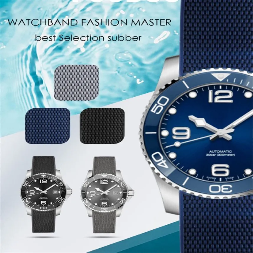 21mm Nieuwe Zwart Blauw Waterdicht Duiken Siliconen Rubber Horlogebanden Vouw Gesp voor L3 Hydro Conquest Horloge Tools320R