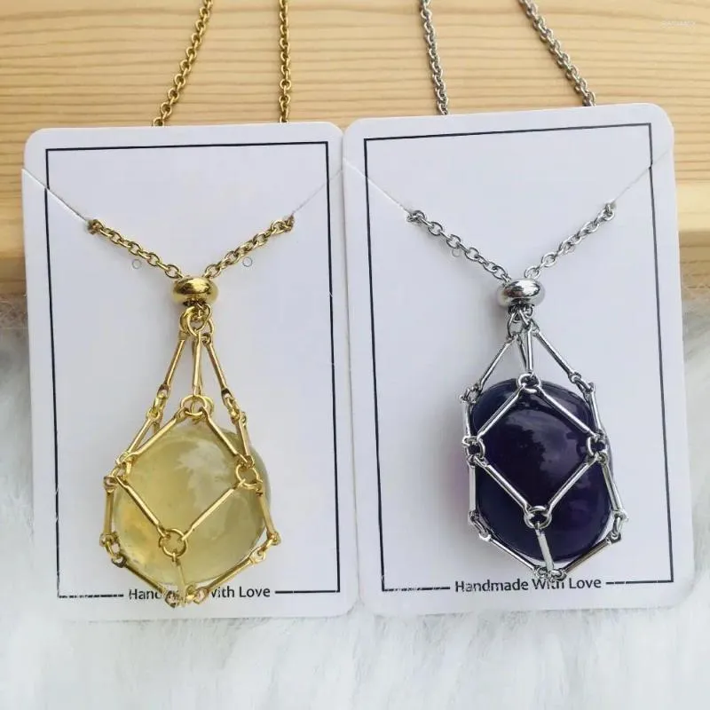 Pendant Necklaces 2024 Crystal Cage Necklace Holder Net Metal Chain Stone Collecting Interchangeable Adjustable Copper Jewelry