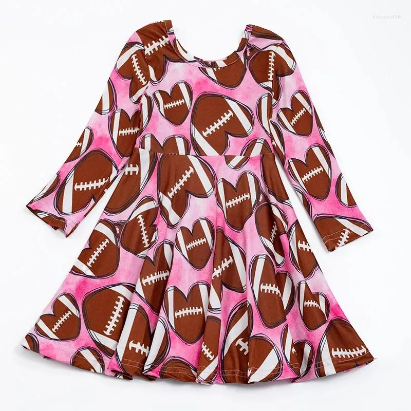 Girl Dresses Girlymax Fall Thanksgiving Heart American Football Baby Girls Kids Children Clothes Twirl Knee Length Long Sleeve Dress