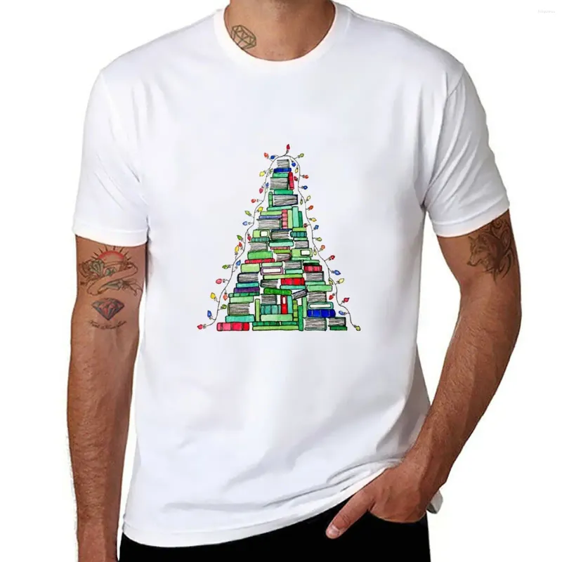 Herren Polos Christmas Book Tree: 2024 T-Shirt Koreanische Mode Plus Größen Jungen Animal Print Schwarze T-Shirts für Männer
