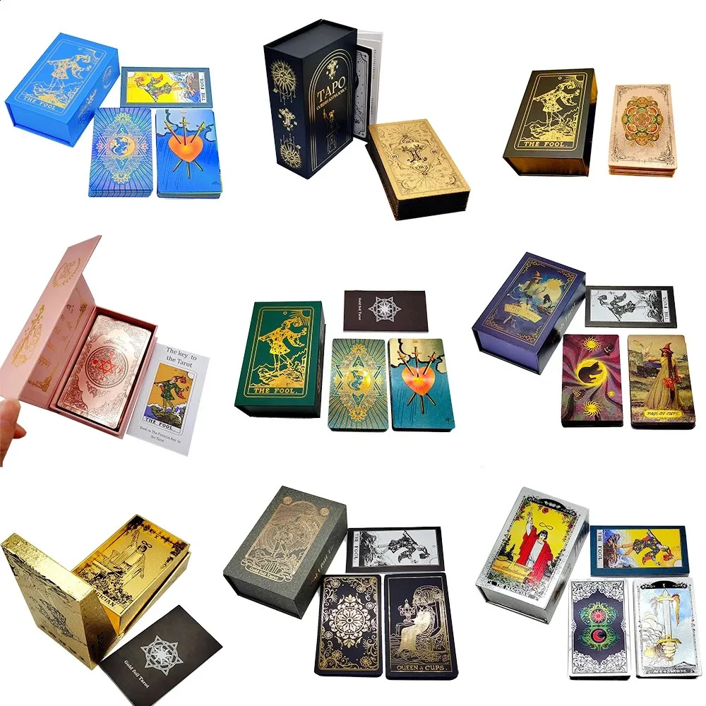 Plastrytare Stamping Gold Foil Tarot Exquisite Board Game Divination Cards for Collection 240202