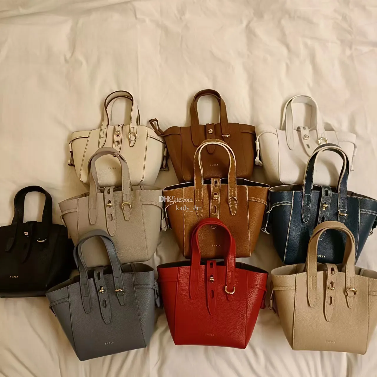 Furlas Mini Tote Bag Grained Leather Suede Handbag With