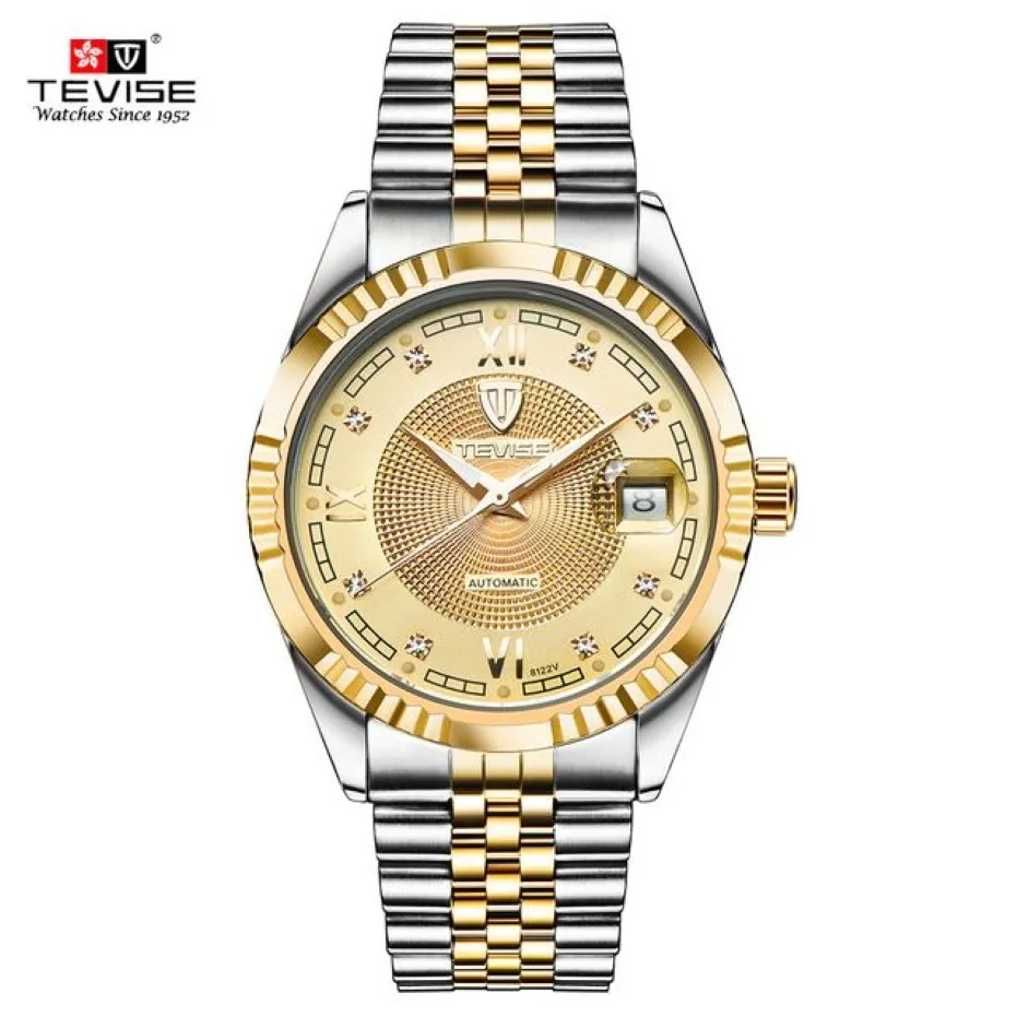 TEVISE Mode Automatische Mannen Horloge Lichtgevende Mechanische Horloges Gouden Wijzerplaat Skeleton Mannen Horloge Business heren Watches289o