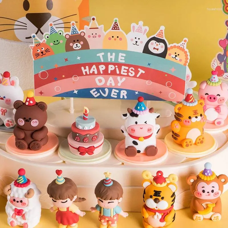 أدوات كعكة الكرتون الحيوانات البرية Topper Happy 1st Birthday Party Decor الأطفال لصالح كب كيك غابة استحمام الطفل الفتاة