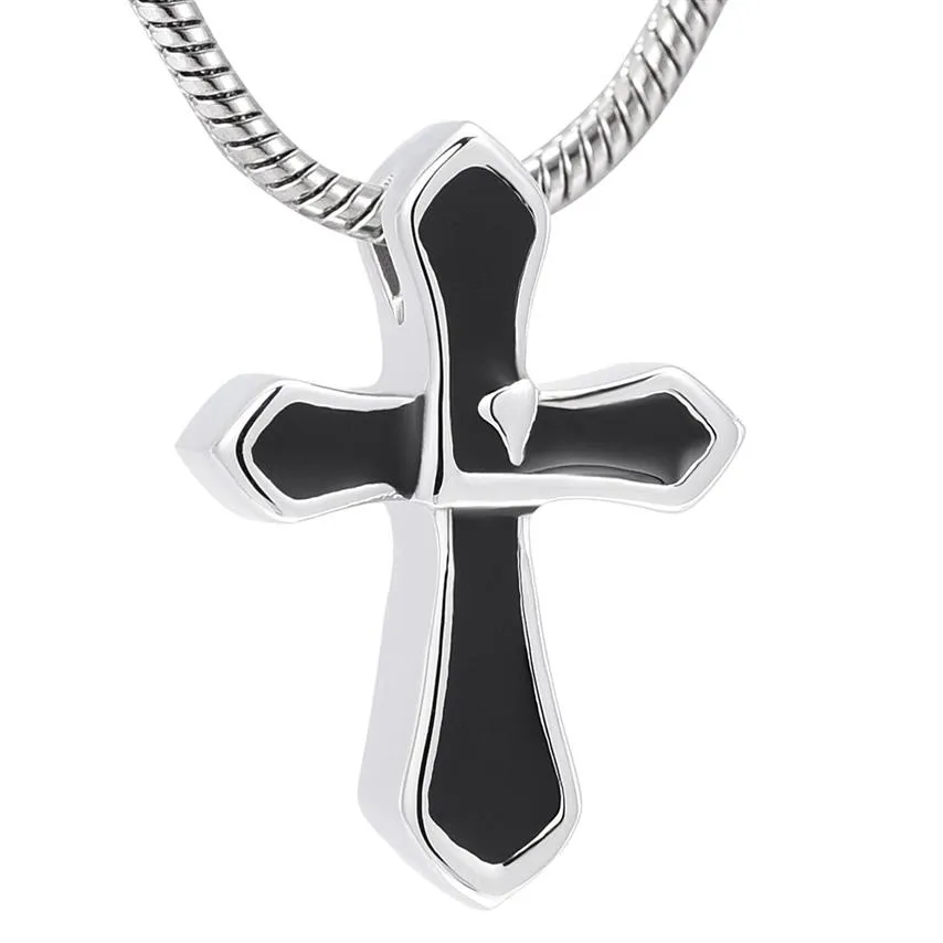 IJD10026 Silver och svart färg unik design Cross Cremation Pendant Men Women Gift Urn Necklace Håll nära och kära Ashes Casket227L