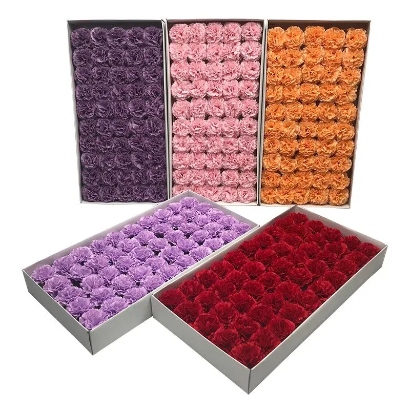 Couronnes de fleurs décoratives 50 pcs 4 cm Mini œillet fête des mères fête des enseignants Thanksgiving cadeau bouquet emballage savon artificiel RoseDecor 0207