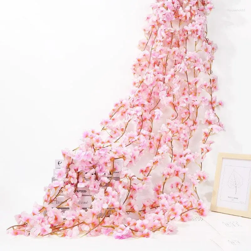 Flores decorativas 230cm artificial sakura videira casamento jardim rosa arco decoração de festa em casa natal nupcial falso seda scrapbook plantas