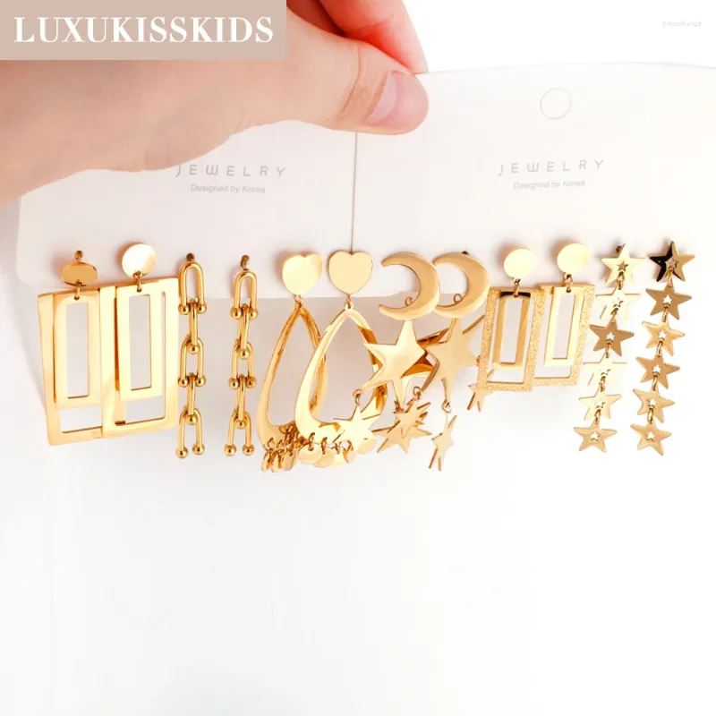 Baumelnde Ohrringe LUXUKISSKIDS Goldene klobige Tropfenquaste Y2K gestapelter Stern übertriebenes Design Schmuck für Frauen Sommerhochzeitsaccessoires