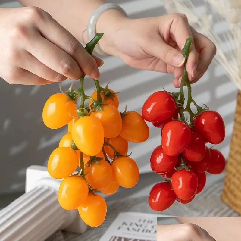 Couronnes de fleurs décoratives Simulation de tomates cerises artificielles faux fruits modèle de tomate légumes accessoires de cuisine fête décoration de la maison Drop D Otzju