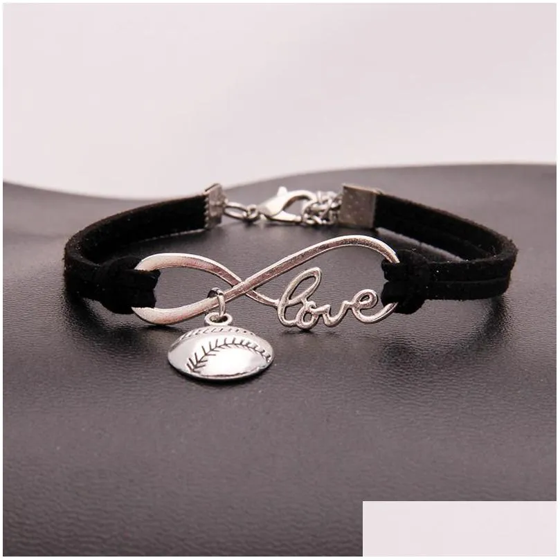 Braccialetti Infinity di Softball americano per le donne Uomini Love Baseball Charm Veet String Rope Wrap Bangle Moda Sport Gioielli Regalo Drop Dhtvf