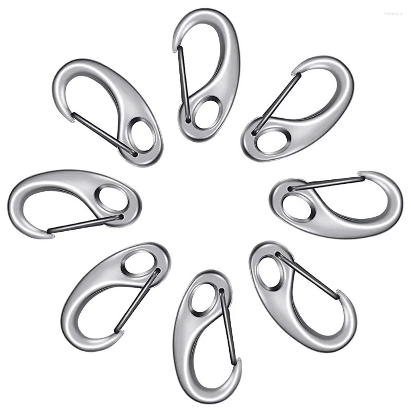 Keychains 8st Rostfritt stål Spring Snap Hook Carabiner Clips Multi-Use Rope för nyckelring Ryggsäck Klättring Handskym