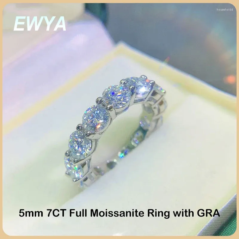 Cluster anneaux ewya luxe 7CT 5 mm en plein éternité Moisanite Diamond Engagement Anneau pour femmes S925 Silver Wedding Band Bijoux Gift