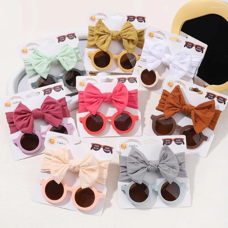 Accessoires de cheveux 2 pièces/ensemble bébé filles bandeau dessin animé rond fleur lunettes de soleil bande enfants nés chapeaux cadeaux