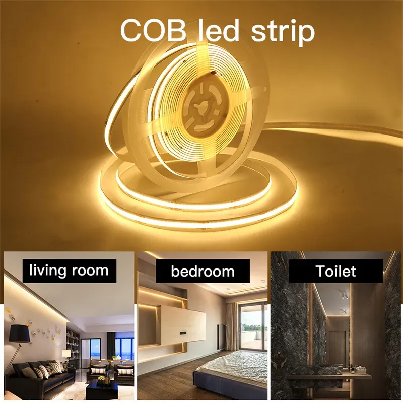 16.4ft 5m COB Strips Light 320LEDs 12V 320LEDs Flexible Soft Lights Strip  Self Adhesive Suitable for Home Lighting DIY Decoration