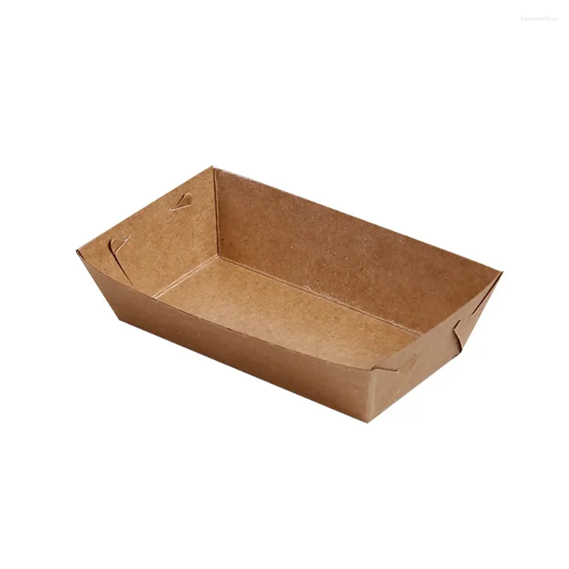 Vaisselle jetable 5 pièces plateau de service en papier revêtement Kraft forme de bateau Snack boîte ouverte frites poulet (20X6 3 cm)