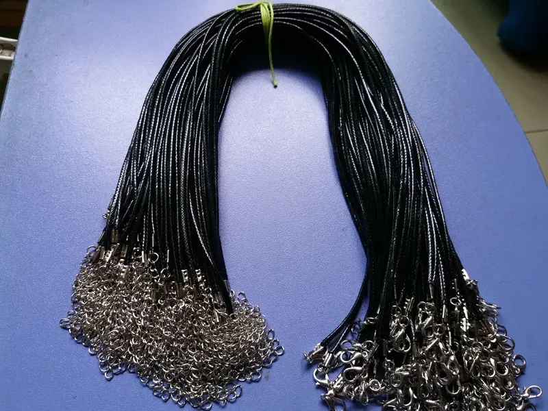 100st Black 2mm Pu Leather Jewelry Rope Halsband Hummer CLAP CORD FÖR DIY Craft Pendant Halsbandsmycken Extensi ZZ