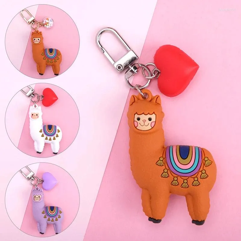 キーチェーン韓国の手作りギフトdiy llama alpacaキーチェーン女性バッグラブハートカラーボールペンダント漫画エポキシ